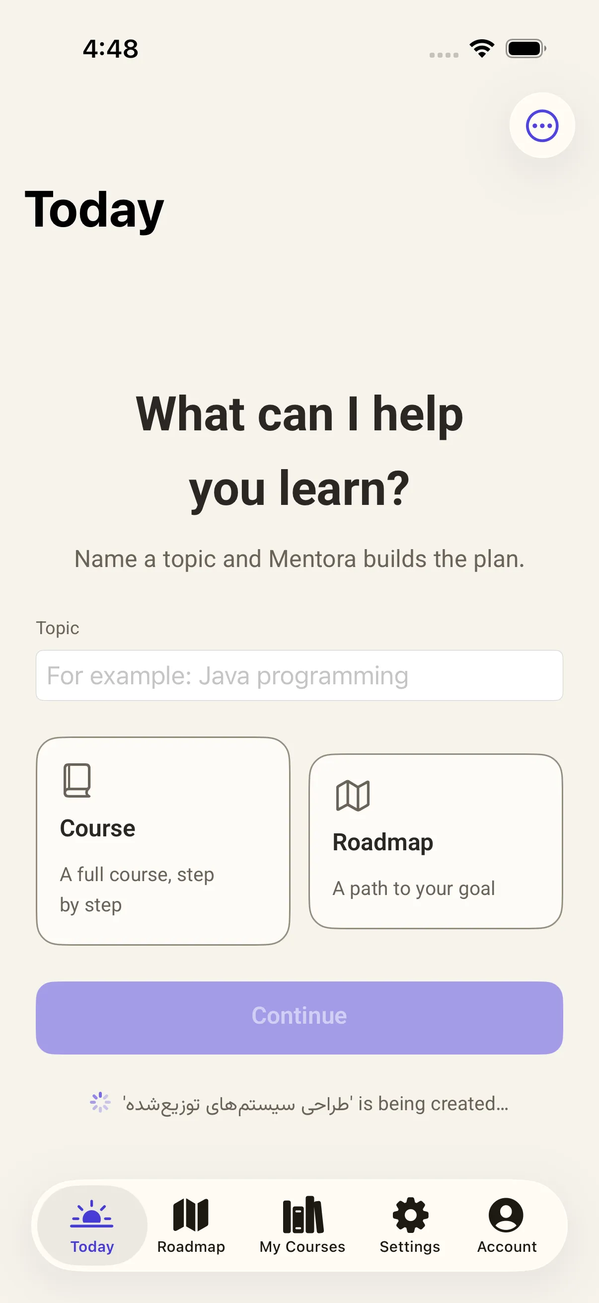 Mentora's left-to-right view on iPhone, in English